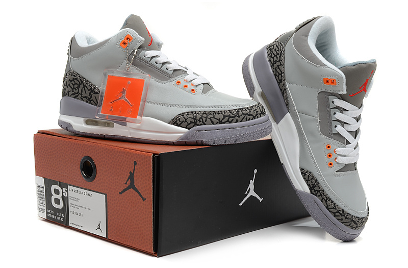 Air Jordan 3 Men Shoes Lightgrey/Orangered/Black Online